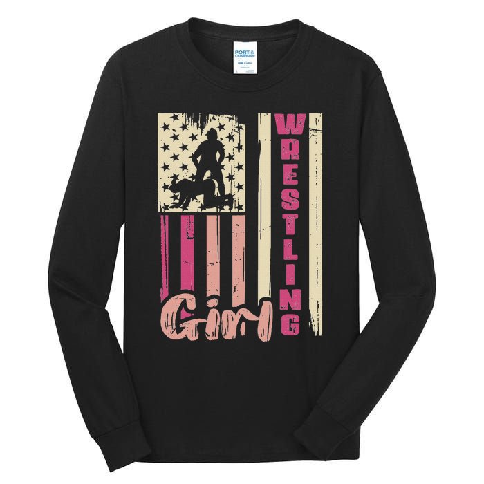 Us Flag Wrestling Girl Girl Wrestler Tall Long Sleeve T-Shirt