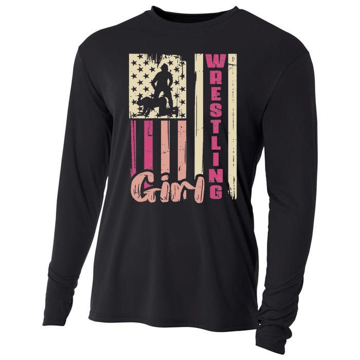 Us Flag Wrestling Girl Girl Wrestler Cooling Performance Long Sleeve Crew