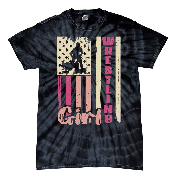 Us Flag Wrestling Girl Girl Wrestler Tie-Dye T-Shirt