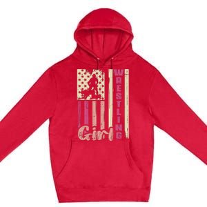 Us Flag Wrestling Girl Girl Wrestler Premium Pullover Hoodie