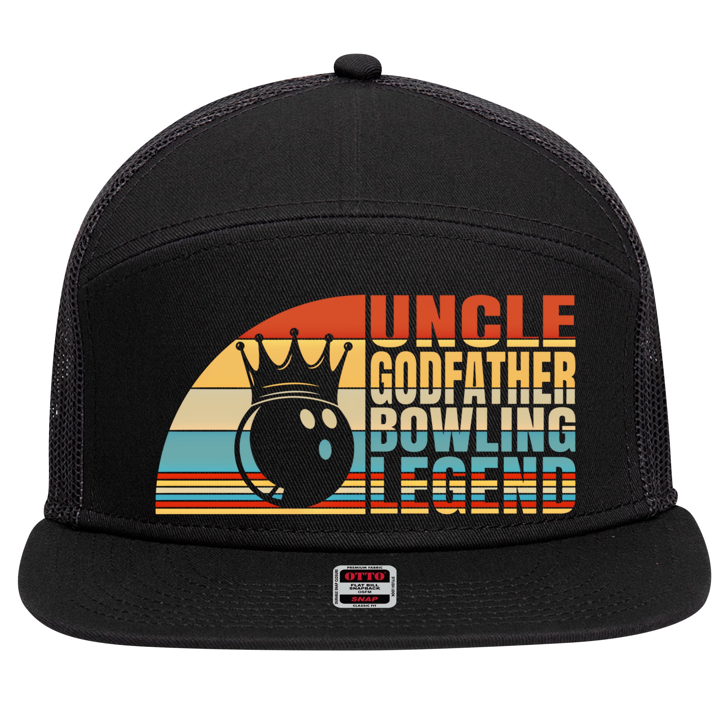 Uncle Godfather And Bowling Legend Bowling Uncle Gift 7 Panel Mesh Trucker Snapback Hat