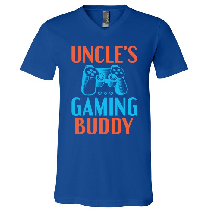 Uncles Gaming Buddy Niece Nephew Family Brother Gamer Uncle Gift V-Neck T-Shirt