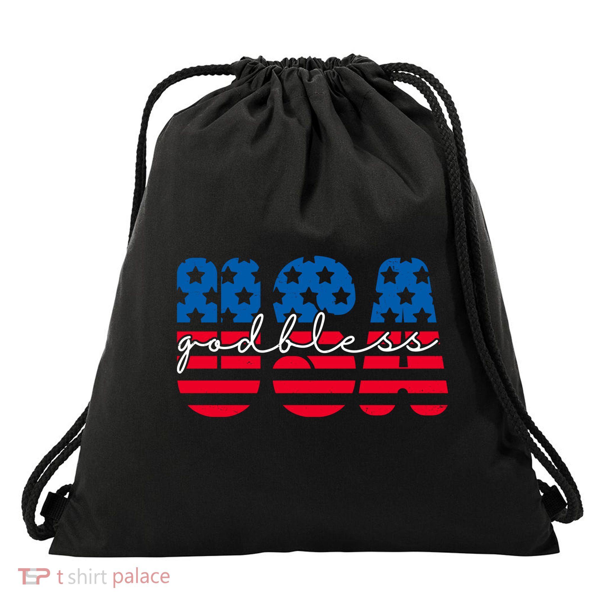 USA God Bless Patriot Celebration Drawstring Bag