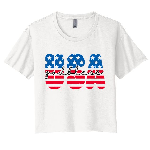 USA God Bless Patriot Celebration Crop Top