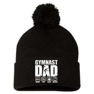 Unny Gymnast Dad Proud Gymnastics Father Humor Fathers Day Pom Pom 12in Knit Beanie