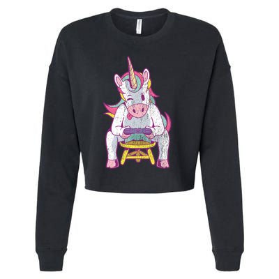 Unicorn Gift For Gamer Cute Gift Cropped Pullover Crew