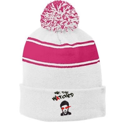 Underground Graffiti Fire Eyes Stripe Pom Pom Beanie