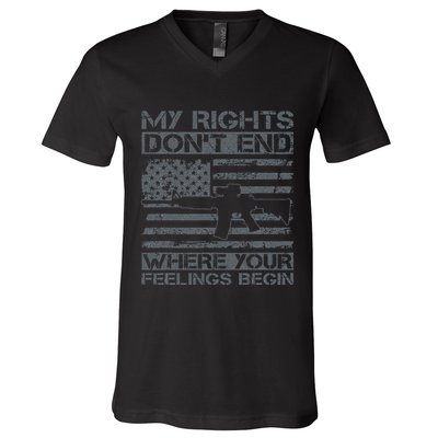 Usa Gun Flag My Rights DonT End Where Your Feelings Begin V-Neck T-Shirt