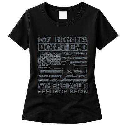 Usa Gun Flag My Rights DonT End Where Your Feelings Begin Womens T-Shirt