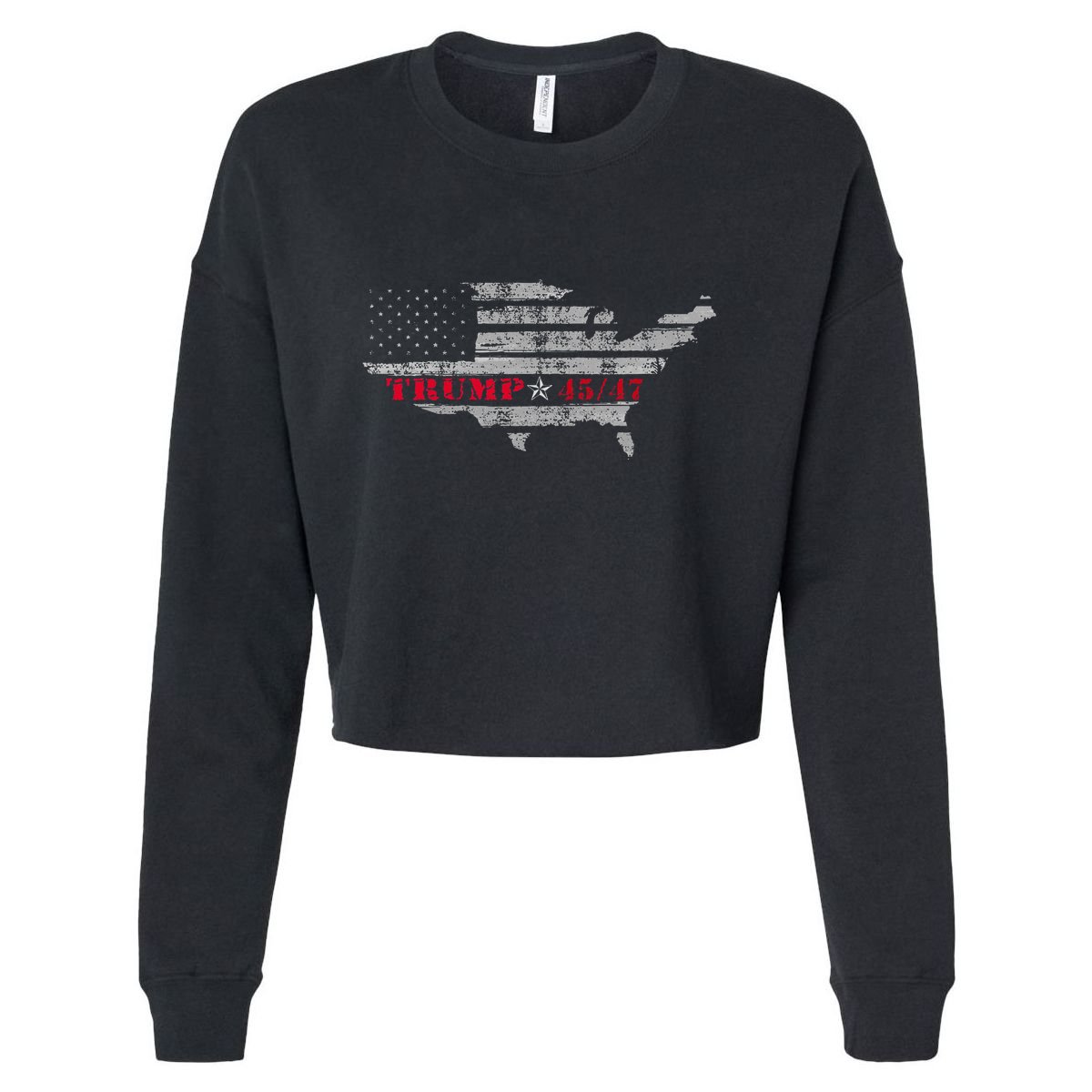 Us Grunge Flag Trump 4547 Red Wave Trump Wins Cropped Pullover Crew