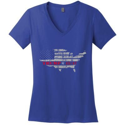 Us Grunge Flag Trump 4547 Red Wave Trump Wins Women's V-Neck T-Shirt