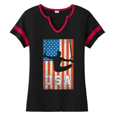 Usa Gymnast Gymnastics Team Athlete American Flag Ladies Halftime Notch Neck Tee