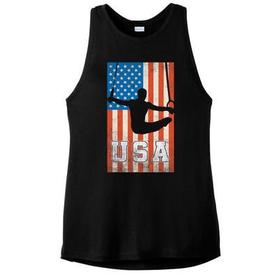 Usa Gymnast Gymnastics Team Athlete American Flag Ladies PosiCharge Tri-Blend Wicking Tank