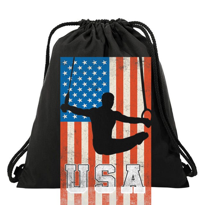 Usa Gymnast Gymnastics Team Athlete American Flag Drawstring Bag