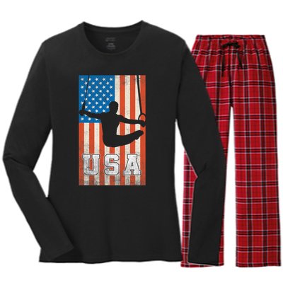 Usa Gymnast Gymnastics Team Athlete American Flag Women's Long Sleeve Flannel Pajama Set 