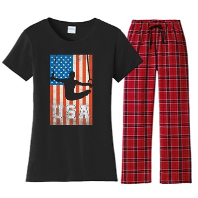 Usa Gymnast Gymnastics Team Athlete American Flag Women's Flannel Pajama Set