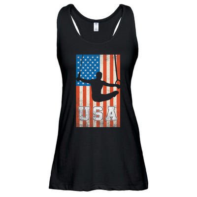 Usa Gymnast Gymnastics Team Athlete American Flag Ladies Essential Flowy Tank