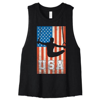 Usa Gymnast Gymnastics Team Athlete American Flag Women's Racerback Cropped Tank