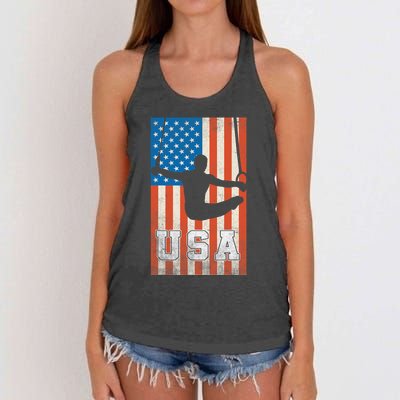 Usa Gymnast Gymnastics Team Athlete American Flag Women's Knotted Racerback Tank