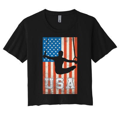 Usa Gymnast Gymnastics Team Athlete American Flag Women's Crop Top Tee