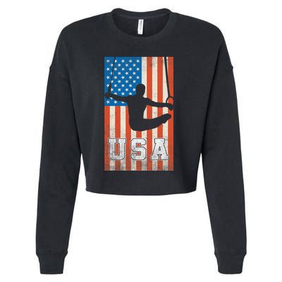 Usa Gymnast Gymnastics Team Athlete American Flag Cropped Pullover Crew