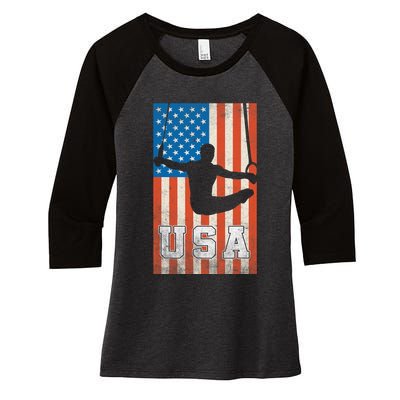 Usa Gymnast Gymnastics Team Athlete American Flag Women's Tri-Blend 3/4-Sleeve Raglan Shirt