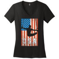 Usa Gymnast Gymnastics Team Athlete American Flag Women's V-Neck T-Shirt