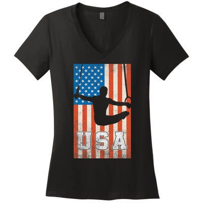 Usa Gymnast Gymnastics Team Athlete American Flag Women's V-Neck T-Shirt