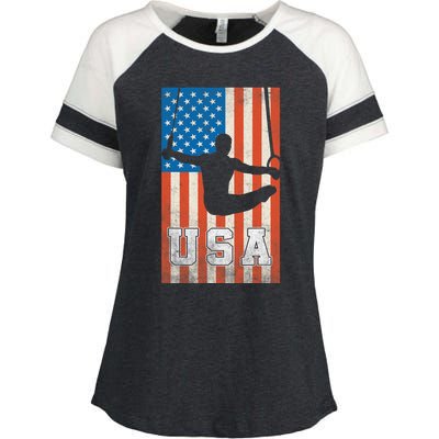 Usa Gymnast Gymnastics Team Athlete American Flag Enza Ladies Jersey Colorblock Tee