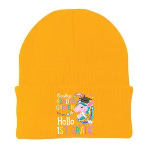 Unicorn Girl Goodbye Kindergarten Hello 1st Grade Graduation Knit Cap Winter Beanie