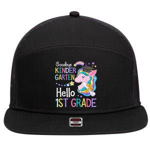 Unicorn Girl Goodbye Kindergarten Hello 1st Grade Graduation 7 Panel Mesh Trucker Snapback Hat