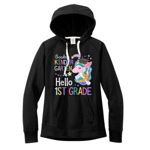 Unicorn Girl Goodbye Kindergarten Hello 1st Grade Graduation Women's Fleece Hoodie