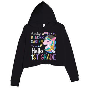 Unicorn Girl Goodbye Kindergarten Hello 1st Grade Graduation Crop Fleece Hoodie