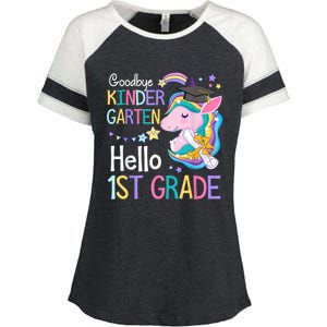 Unicorn Girl Goodbye Kindergarten Hello 1st Grade Graduation Enza Ladies Jersey Colorblock Tee