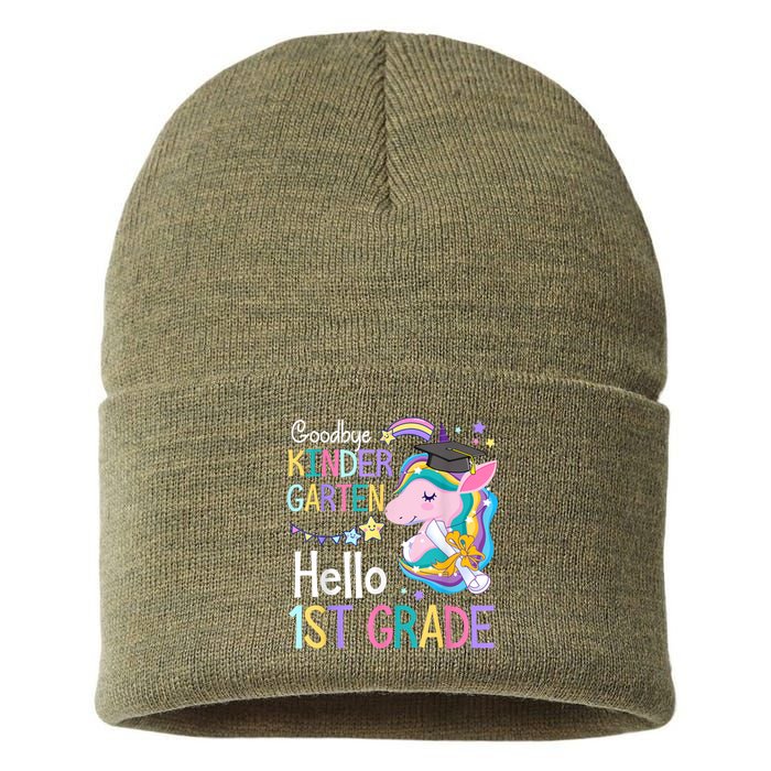 Unicorn Girl Goodbye Kindergarten Hello 1st Grade Graduation Sustainable Knit Beanie