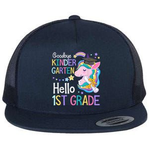 Unicorn Girl Goodbye Kindergarten Hello 1st Grade Graduation Flat Bill Trucker Hat