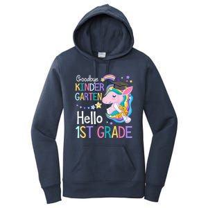 Unicorn Girl Goodbye Kindergarten Hello 1st Grade Graduation Women's Pullover Hoodie