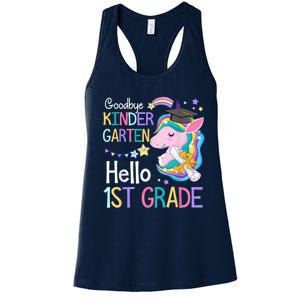 Unicorn Girl Goodbye Kindergarten Hello 1st Grade Graduation Women's Racerback Tank