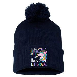 Unicorn Girl Goodbye Kindergarten Hello 1st Grade Graduation Pom Pom 12in Knit Beanie