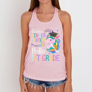 Unicorn Girl Goodbye Kindergarten Hello 1st Grade Graduation Women's Knotted Racerback Tank