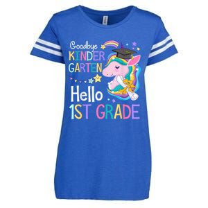 Unicorn Girl Goodbye Kindergarten Hello 1st Grade Graduation Enza Ladies Jersey Football T-Shirt