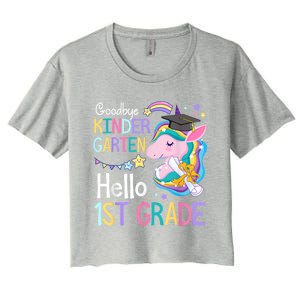 Unicorn Girl Goodbye Kindergarten Hello 1st Grade Graduation Women's Crop Top Tee