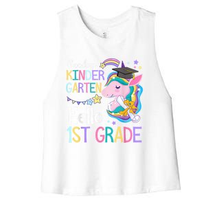 Unicorn Girl Goodbye Kindergarten Hello 1st Grade Graduation Women's Racerback Cropped Tank