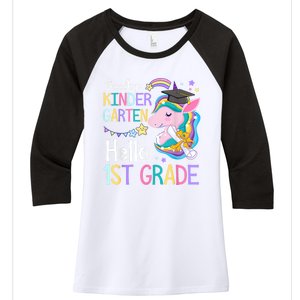 Unicorn Girl Goodbye Kindergarten Hello 1st Grade Graduation Women's Tri-Blend 3/4-Sleeve Raglan Shirt