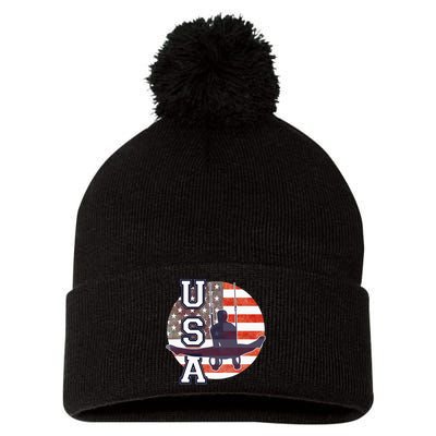 USA Gymnast  Gymnastics Team Athlete American Flag Pom Pom 12in Knit Beanie