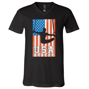 Usa Gymnast Gymnastics Team Athlete American Flag V-Neck T-Shirt