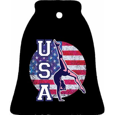 Usa Gymnast Gymnastics Team Athlete American Flag Ceramic Bell Ornament