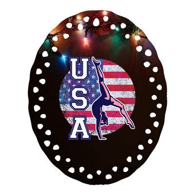 Usa Gymnast Gymnastics Team Athlete American Flag Ceramic Oval Ornament