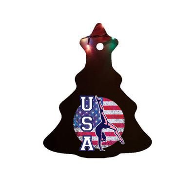 Usa Gymnast Gymnastics Team Athlete American Flag Ceramic Tree Ornament