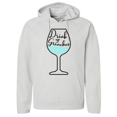 Up Grinches Inside Wine Glass Graphic Christmas Gift Performance Fleece Hoodie